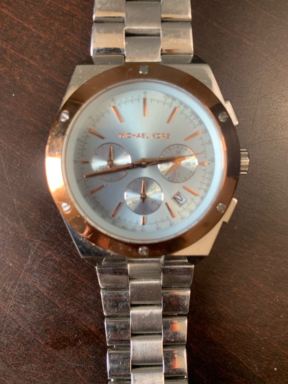 Michael Kors Silver and Rose Gold Men’s Chronograph Watch with Light Blue Dial - Picture 4 of 4